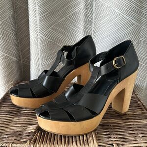 Madewell Andie Fisherman Clog Sandal 8 Wooden Platform Leather Heel